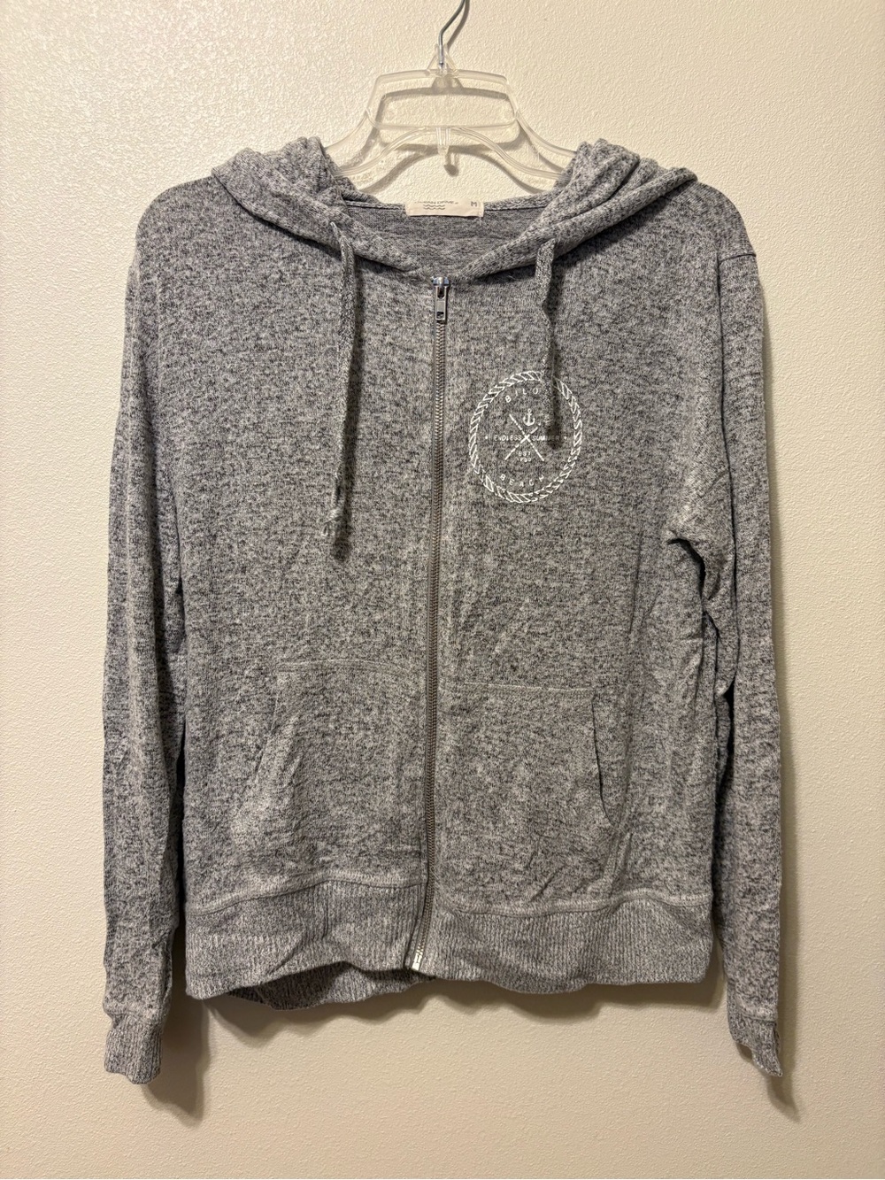 Ocean Drive Heather Gray Zip Hoodie with Embroidered Crest